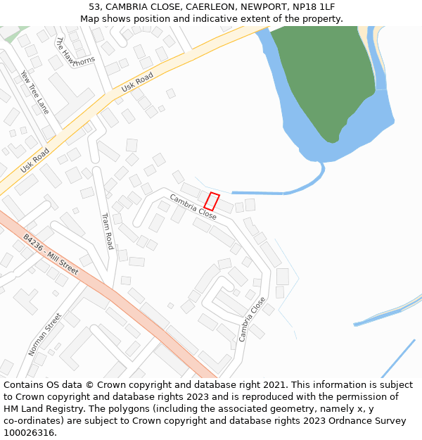 53, CAMBRIA CLOSE, CAERLEON, NEWPORT, NP18 1LF: Location map and indicative extent of plot