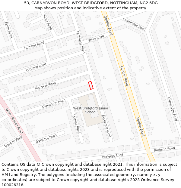 53, CARNARVON ROAD, WEST BRIDGFORD, NOTTINGHAM, NG2 6DG: Location map and indicative extent of plot