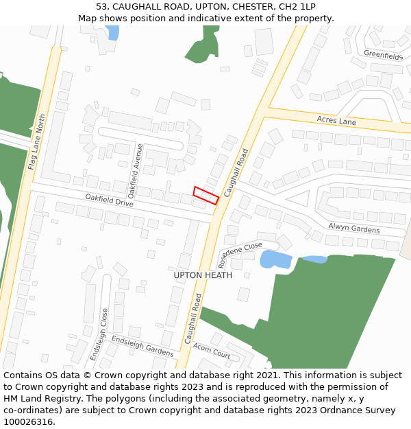 53, CAUGHALL ROAD, UPTON, CHESTER, CH2 1LP: Location map and indicative extent of plot