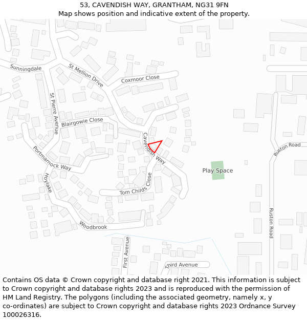 53, CAVENDISH WAY, GRANTHAM, NG31 9FN: Location map and indicative extent of plot