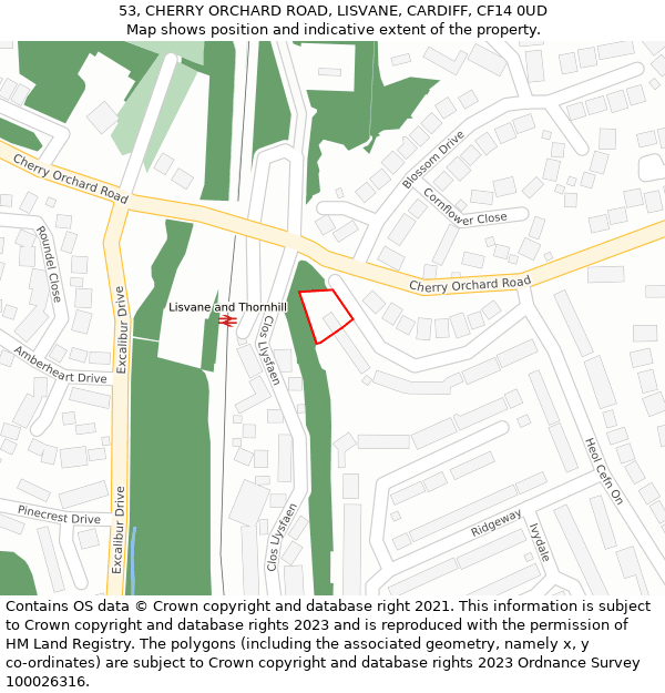 53, CHERRY ORCHARD ROAD, LISVANE, CARDIFF, CF14 0UD: Location map and indicative extent of plot