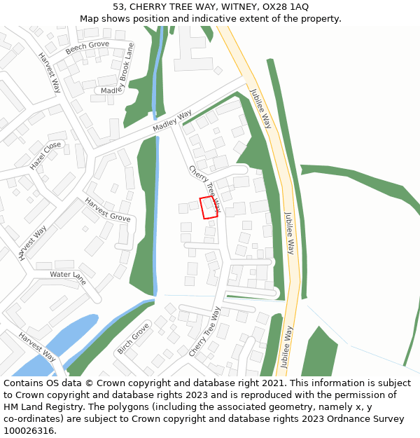 53, CHERRY TREE WAY, WITNEY, OX28 1AQ: Location map and indicative extent of plot