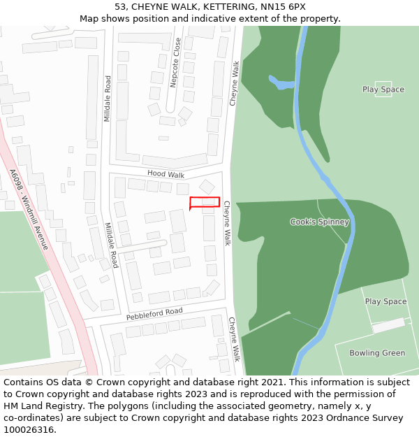 53, CHEYNE WALK, KETTERING, NN15 6PX: Location map and indicative extent of plot