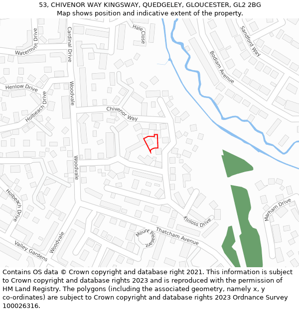 53, CHIVENOR WAY KINGSWAY, QUEDGELEY, GLOUCESTER, GL2 2BG: Location map and indicative extent of plot