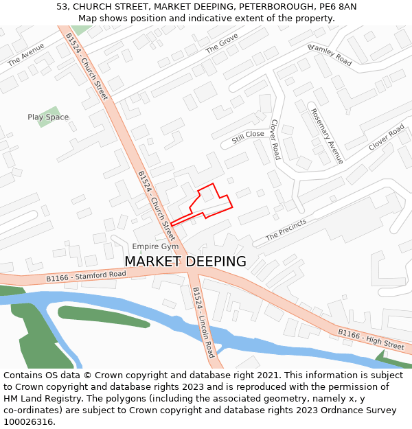 53, CHURCH STREET, MARKET DEEPING, PETERBOROUGH, PE6 8AN: Location map and indicative extent of plot