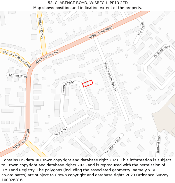 53, CLARENCE ROAD, WISBECH, PE13 2ED: Location map and indicative extent of plot