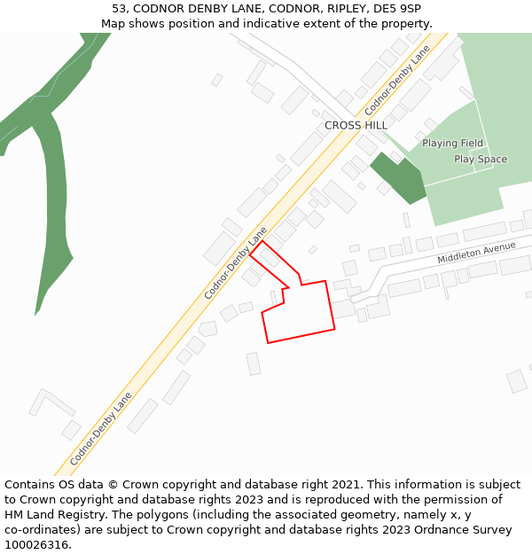 53, CODNOR DENBY LANE, CODNOR, RIPLEY, DE5 9SP: Location map and indicative extent of plot