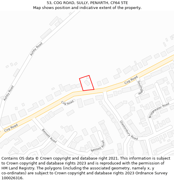 53, COG ROAD, SULLY, PENARTH, CF64 5TE: Location map and indicative extent of plot