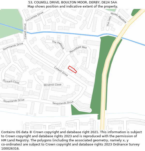 53, COLWELL DRIVE, BOULTON MOOR, DERBY, DE24 5AA: Location map and indicative extent of plot