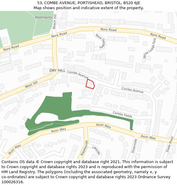 53, COMBE AVENUE, PORTISHEAD, BRISTOL, BS20 6JE: Location map and indicative extent of plot