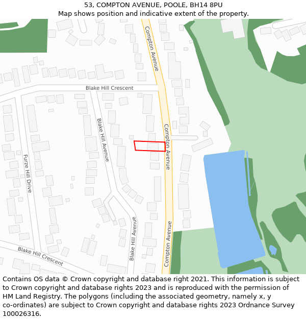 53, COMPTON AVENUE, POOLE, BH14 8PU: Location map and indicative extent of plot