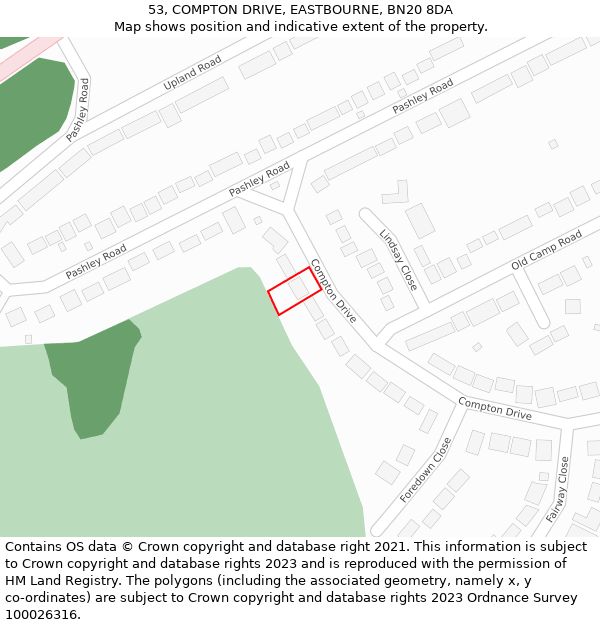 53, COMPTON DRIVE, EASTBOURNE, BN20 8DA: Location map and indicative extent of plot