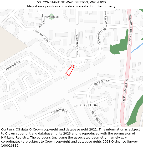 53, CONSTANTINE WAY, BILSTON, WV14 8GX: Location map and indicative extent of plot