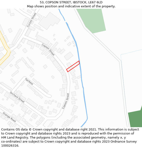 53, COPSON STREET, IBSTOCK, LE67 6LD: Location map and indicative extent of plot
