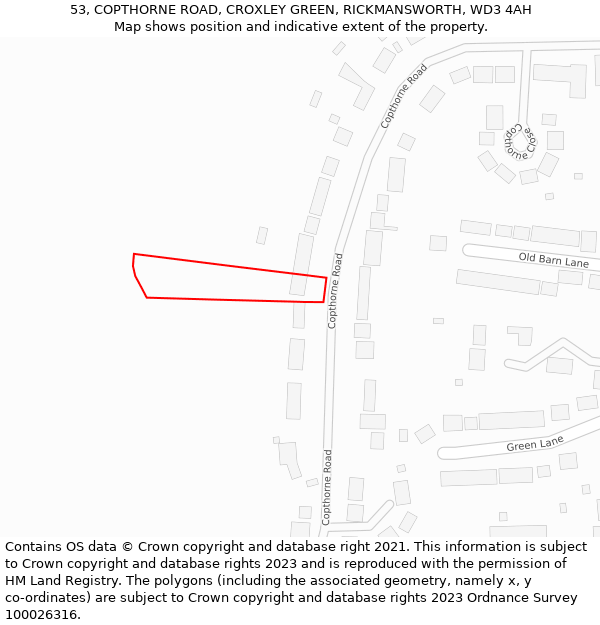 53, COPTHORNE ROAD, CROXLEY GREEN, RICKMANSWORTH, WD3 4AH: Location map and indicative extent of plot