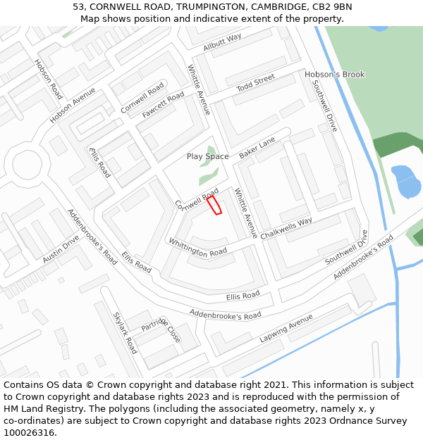 53, CORNWELL ROAD, TRUMPINGTON, CAMBRIDGE, CB2 9BN: Location map and indicative extent of plot