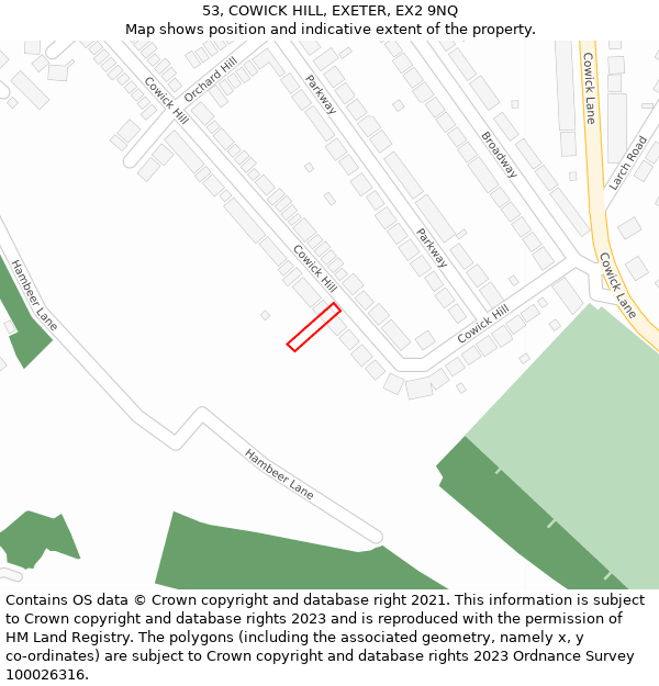 53, COWICK HILL, EXETER, EX2 9NQ: Location map and indicative extent of plot