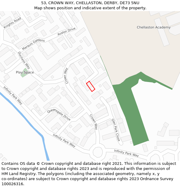 53, CROWN WAY, CHELLASTON, DERBY, DE73 5NU: Location map and indicative extent of plot