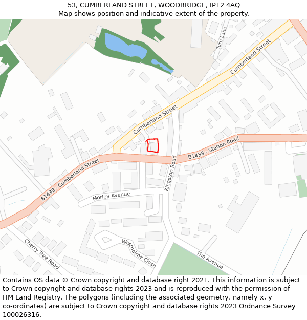 53, CUMBERLAND STREET, WOODBRIDGE, IP12 4AQ: Location map and indicative extent of plot