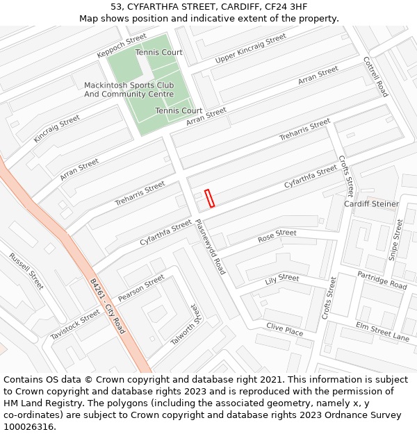 53, CYFARTHFA STREET, CARDIFF, CF24 3HF: Location map and indicative extent of plot