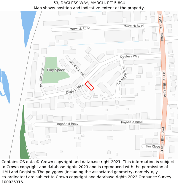 53, DAGLESS WAY, MARCH, PE15 8SU: Location map and indicative extent of plot