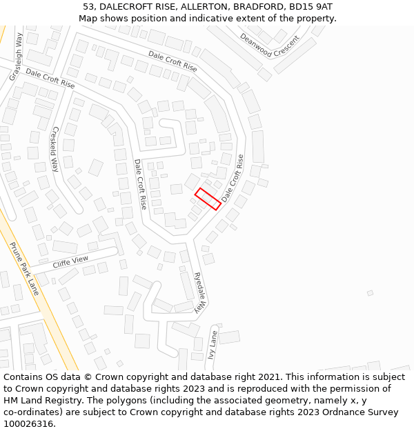 53, DALECROFT RISE, ALLERTON, BRADFORD, BD15 9AT: Location map and indicative extent of plot