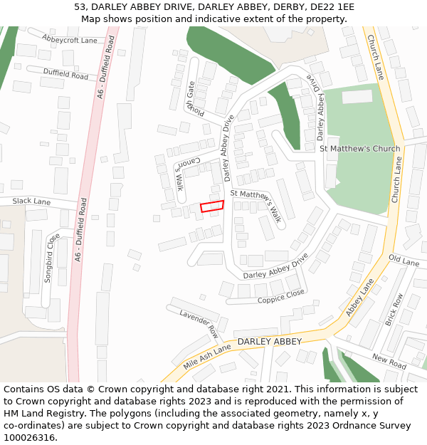 53, DARLEY ABBEY DRIVE, DARLEY ABBEY, DERBY, DE22 1EE: Location map and indicative extent of plot