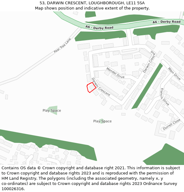 53, DARWIN CRESCENT, LOUGHBOROUGH, LE11 5SA: Location map and indicative extent of plot