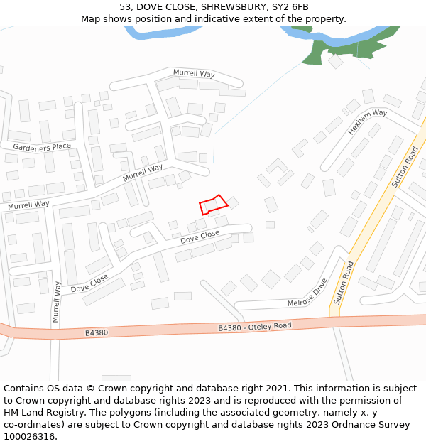 53, DOVE CLOSE, SHREWSBURY, SY2 6FB: Location map and indicative extent of plot