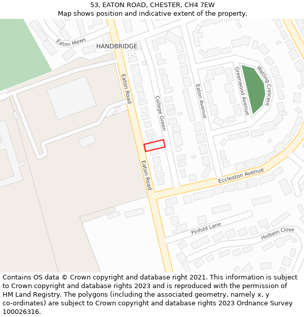 53, EATON ROAD, CHESTER, CH4 7EW: Location map and indicative extent of plot