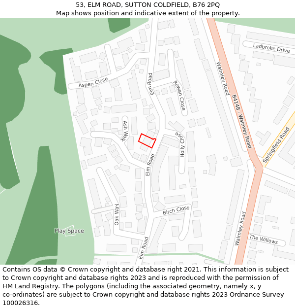 53, ELM ROAD, SUTTON COLDFIELD, B76 2PQ: Location map and indicative extent of plot