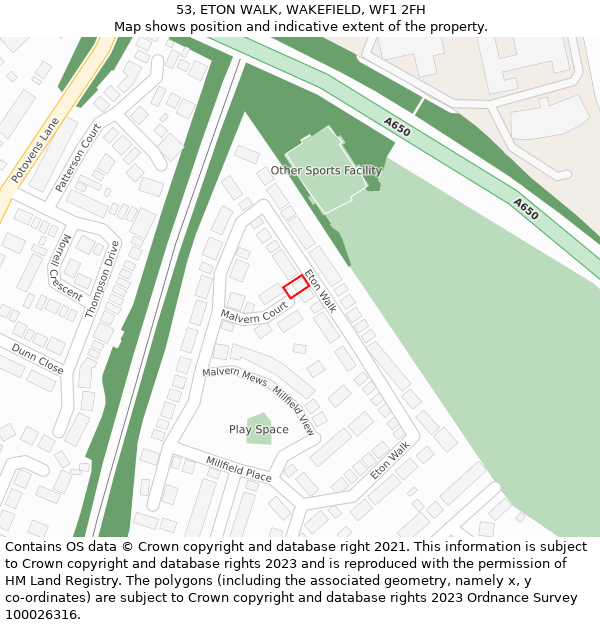 53, ETON WALK, WAKEFIELD, WF1 2FH: Location map and indicative extent of plot