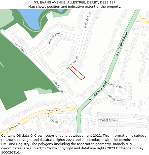 53, EVANS AVENUE, ALLESTREE, DERBY, DE22 2EP: Location map and indicative extent of plot