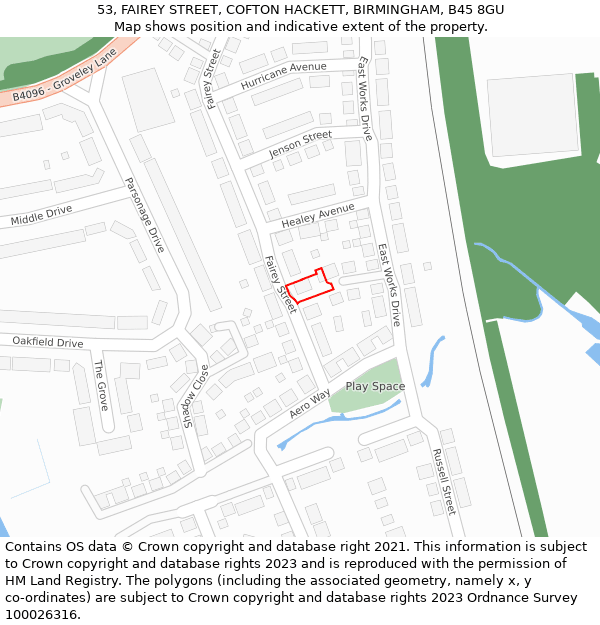 53, FAIREY STREET, COFTON HACKETT, BIRMINGHAM, B45 8GU: Location map and indicative extent of plot