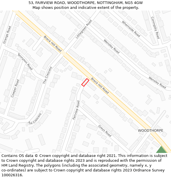 53, FAIRVIEW ROAD, WOODTHORPE, NOTTINGHAM, NG5 4GW: Location map and indicative extent of plot