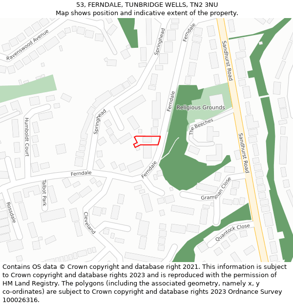 53, FERNDALE, TUNBRIDGE WELLS, TN2 3NU: Location map and indicative extent of plot