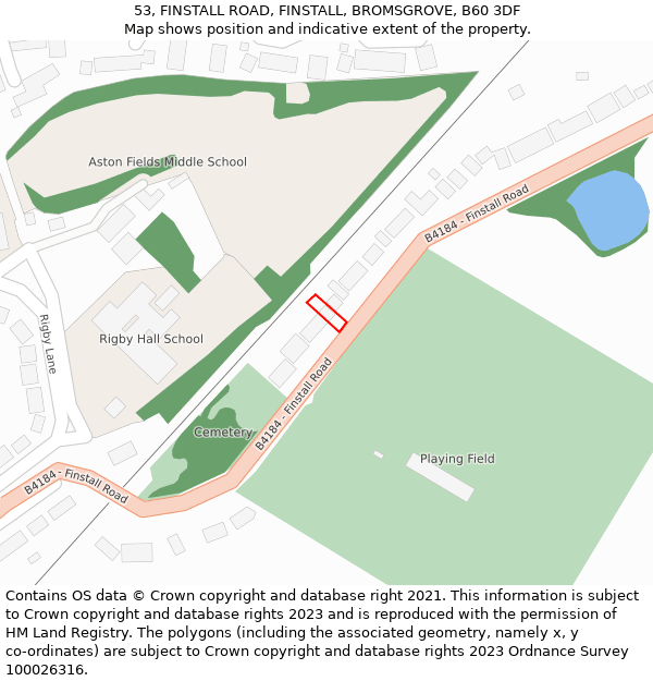 53, FINSTALL ROAD, FINSTALL, BROMSGROVE, B60 3DF: Location map and indicative extent of plot