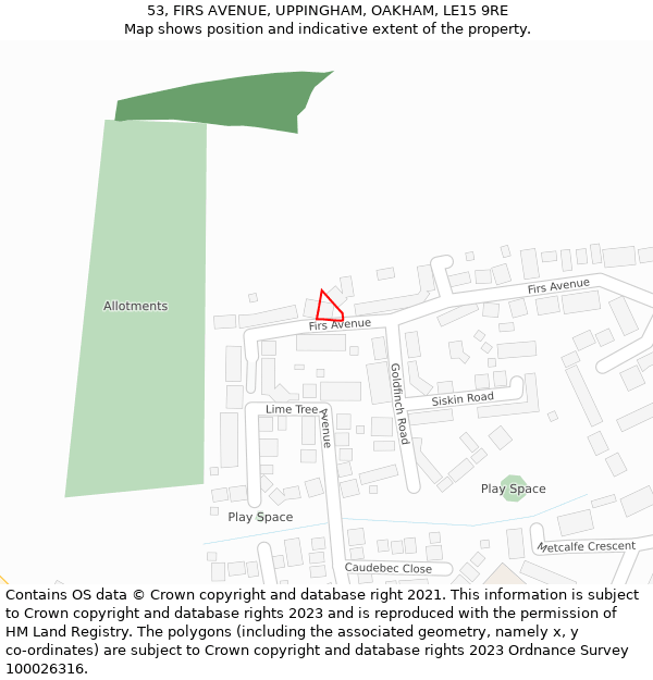 53, FIRS AVENUE, UPPINGHAM, OAKHAM, LE15 9RE: Location map and indicative extent of plot