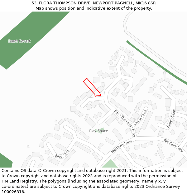 53, FLORA THOMPSON DRIVE, NEWPORT PAGNELL, MK16 8SR: Location map and indicative extent of plot