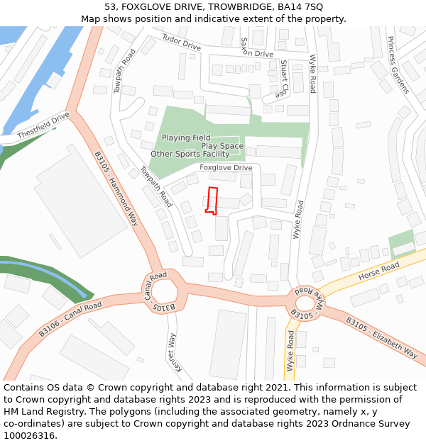 53, FOXGLOVE DRIVE, TROWBRIDGE, BA14 7SQ: Location map and indicative extent of plot