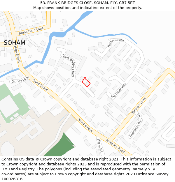 53, FRANK BRIDGES CLOSE, SOHAM, ELY, CB7 5EZ: Location map and indicative extent of plot