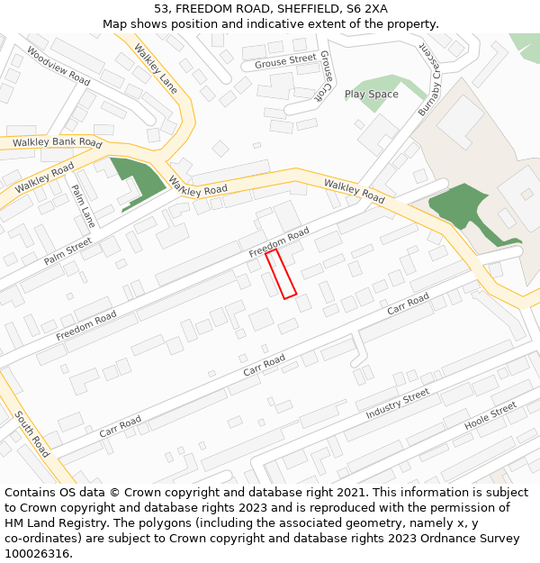 53, FREEDOM ROAD, SHEFFIELD, S6 2XA: Location map and indicative extent of plot