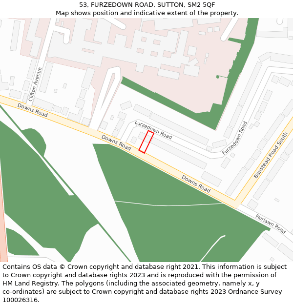 53, FURZEDOWN ROAD, SUTTON, SM2 5QF: Location map and indicative extent of plot