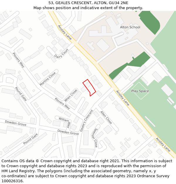 53, GEALES CRESCENT, ALTON, GU34 2NE: Location map and indicative extent of plot