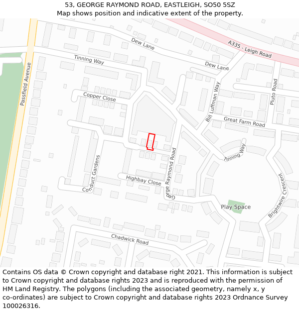 53, GEORGE RAYMOND ROAD, EASTLEIGH, SO50 5SZ: Location map and indicative extent of plot