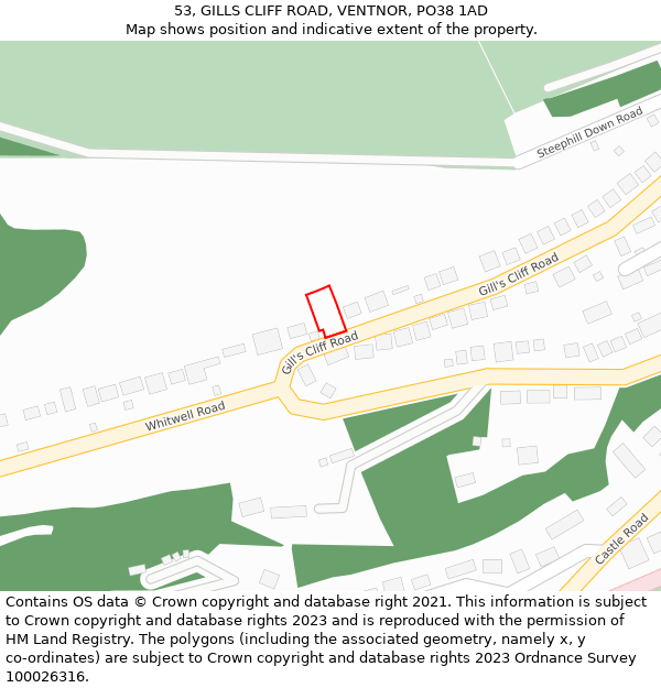 53, GILLS CLIFF ROAD, VENTNOR, PO38 1AD: Location map and indicative extent of plot