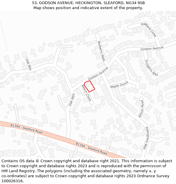 53, GODSON AVENUE, HECKINGTON, SLEAFORD, NG34 9SB: Location map and indicative extent of plot