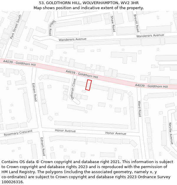 53, GOLDTHORN HILL, WOLVERHAMPTON, WV2 3HR: Location map and indicative extent of plot