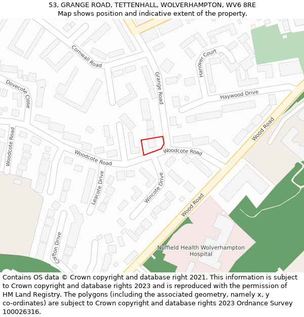 53, GRANGE ROAD, TETTENHALL, WOLVERHAMPTON, WV6 8RE: Location map and indicative extent of plot