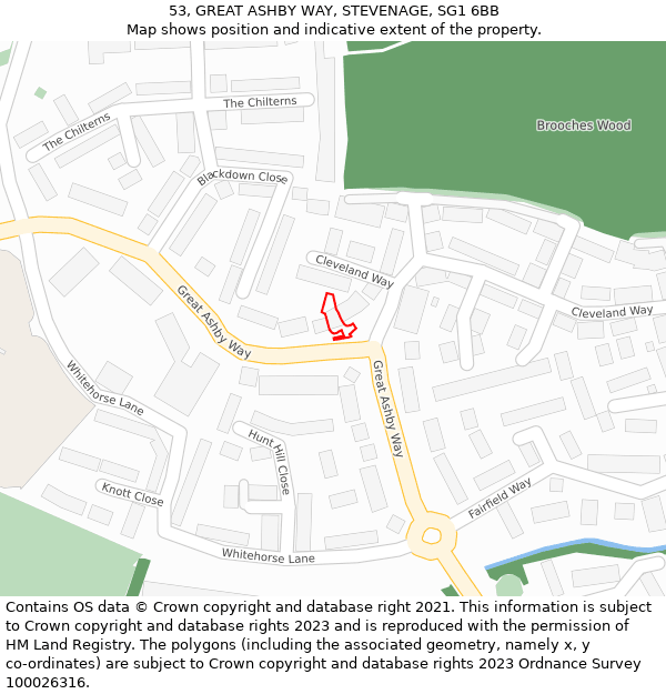 53, GREAT ASHBY WAY, STEVENAGE, SG1 6BB: Location map and indicative extent of plot